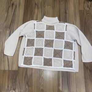 Villager Sport Plus 3 Neutral Granny Square Turtle Neck Sweater